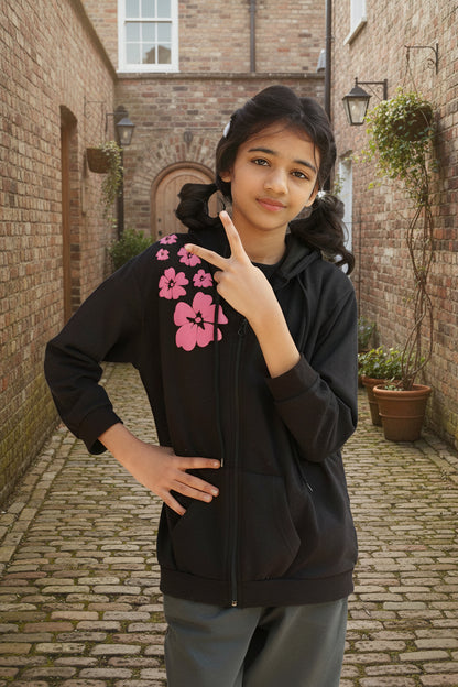 Black Floral Hoodie